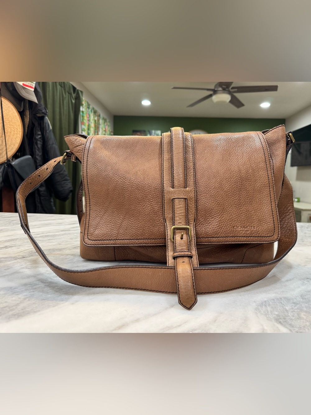 Coach Bleeker Messenger Tan Pebbled Leather Messenger Bag Style 70949